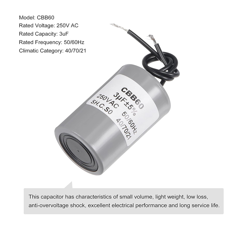 CBB60 Capacitor 3uF With Wire Leads