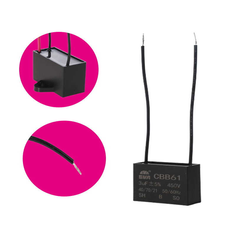 CBB61 single-phase AC fan capacitor 2-wire design for stable motor operation at 50/60Hz